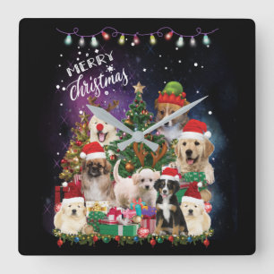 dogs Merry christmas Light Square Wall Clock
