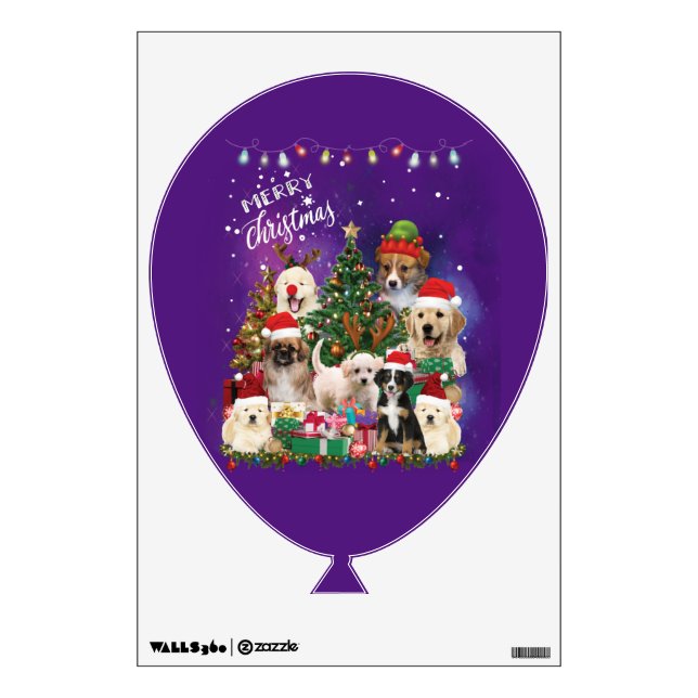 Dogs Merry Christmas Light Wall Decal (Front)