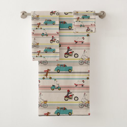 Dogs Moving in Vehicles Pattern Bath Towel Set