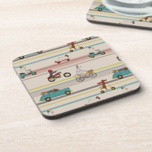 Dogs Moving in Vehicles Pattern Beverage Coaster