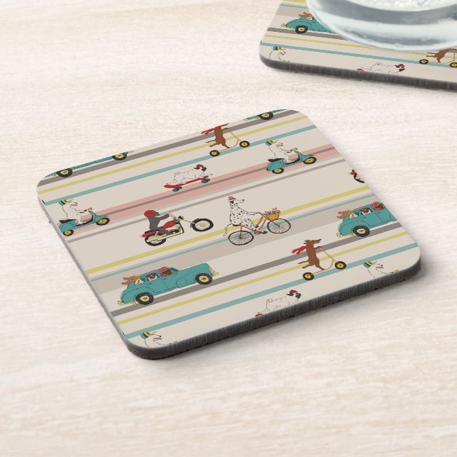 Dogs Moving in Vehicles Pattern Beverage Coaster (Left Side)