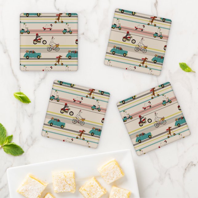 Dogs Moving in Vehicles Pattern Coaster Set (In Situ)