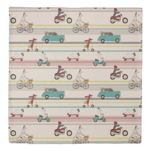 Dogs Moving in Vehicles Pattern Duvet Cover