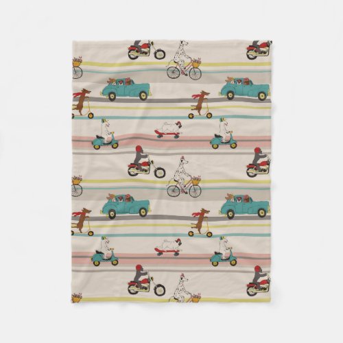 Dogs Moving in Vehicles Pattern Fleece Blanket