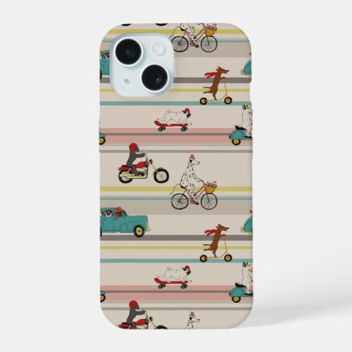 Dogs Moving in Vehicles Pattern iPhone 15 Case