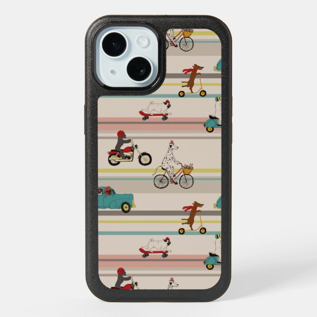 Dogs Moving in Vehicles Pattern iPhone 15 Case (Back)
