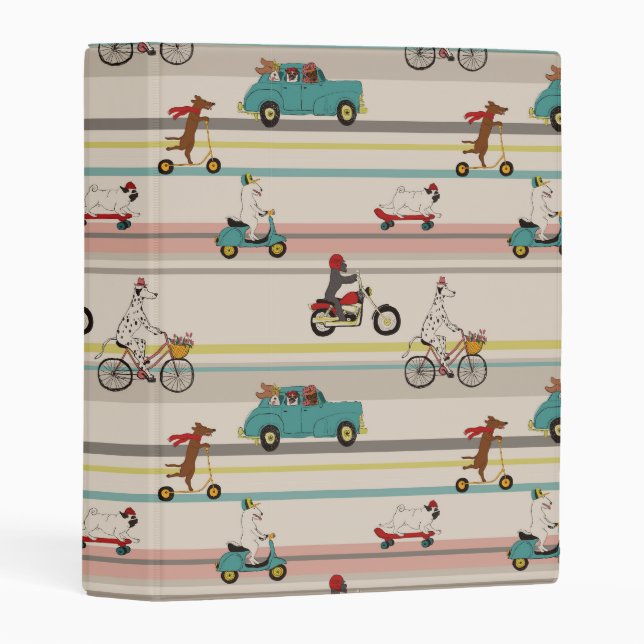 Dogs Moving in Vehicles Pattern Mini Binder (Front/Spine)