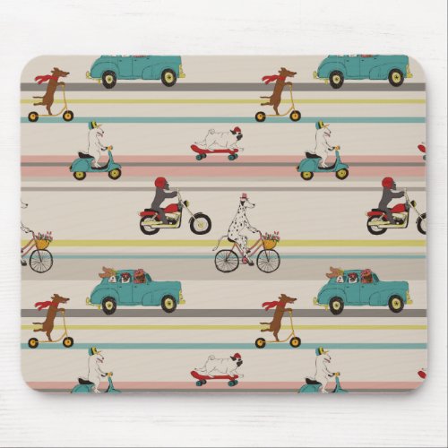 Dogs Moving in Vehicles Pattern Mouse Pad