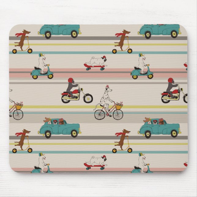 Dogs Moving in Vehicles Pattern Mouse Pad (Front)