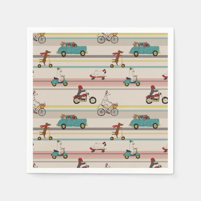 Dogs Moving in Vehicles Pattern Napkins (Front)