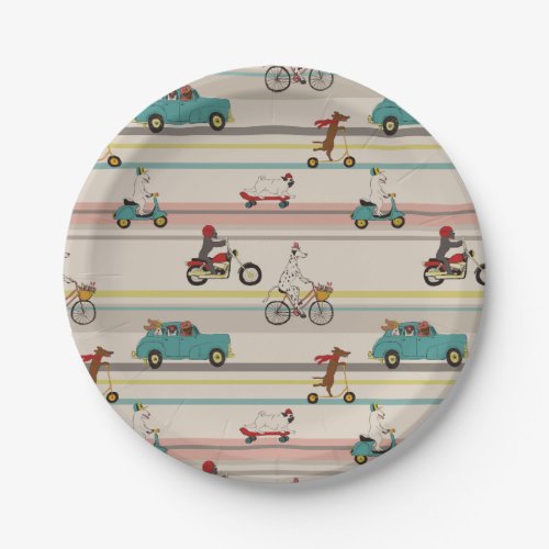 Dogs Moving in Vehicles Pattern Paper Plates