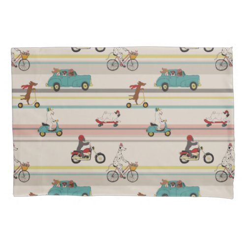 Dogs Moving in Vehicles Pattern Pillow Case