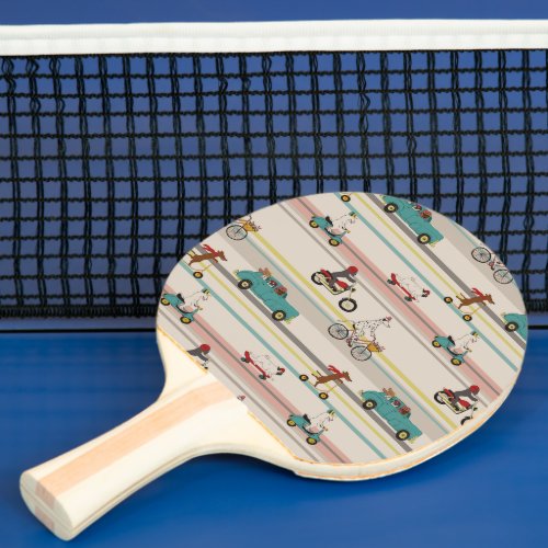 Dogs Moving in Vehicles Pattern Ping Pong Paddle