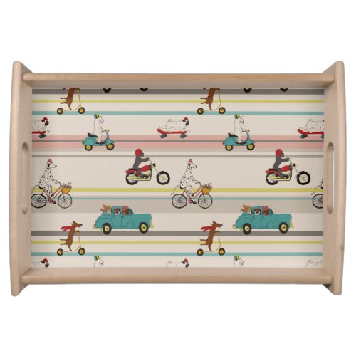 Dogs Moving in Vehicles Pattern Serving Tray