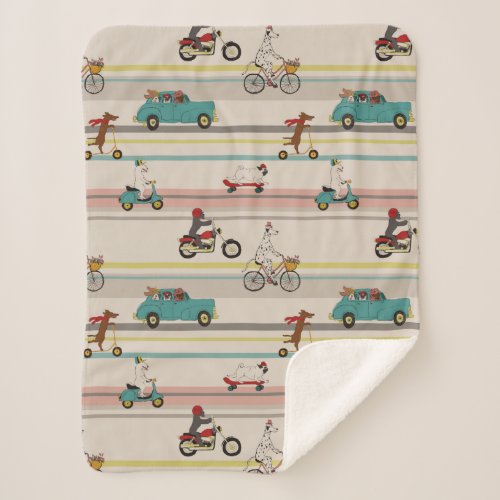 Dogs Moving in Vehicles Pattern Sherpa Blanket