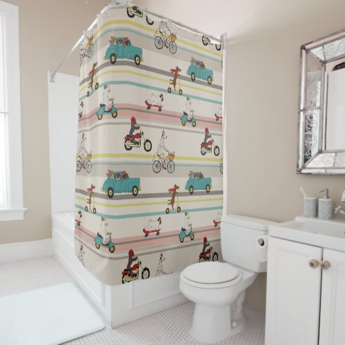 Dogs Moving in Vehicles Pattern Shower Curtain