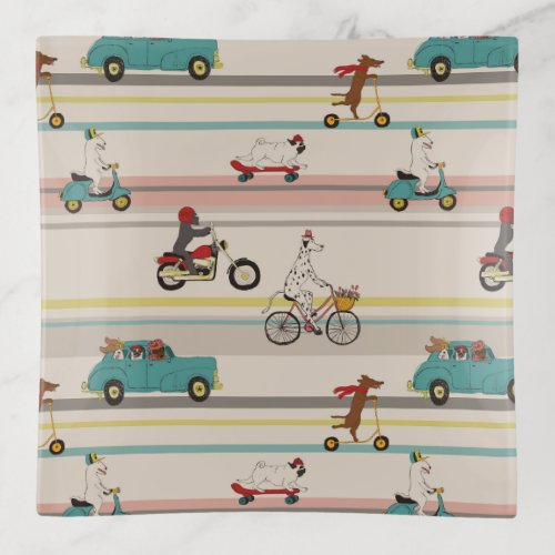 Dogs Moving in Vehicles Pattern Trinket Tray