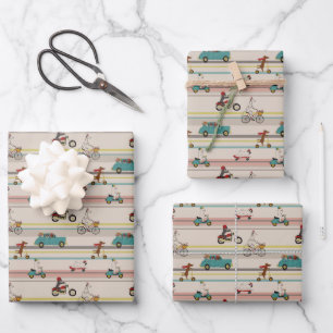 Dogs Moving in Vehicles Pattern Wrapping Paper Sheets