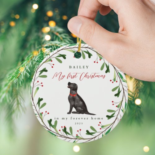 Dogs My First Christmas with Name Black Lab Ceramic Ornament