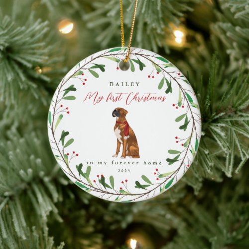 Dogs My First Christmas with Name Boxer Ceramic Ornament