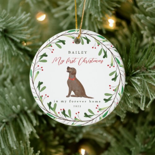Dogs My First Christmas with Name Chocolate Lab Ceramic Ornament
