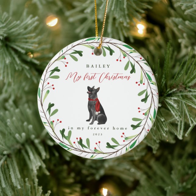 Dog's My First Christmas with Name German Shepherd Ceramic Ornament (Tree)