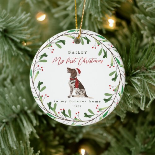 Dogs My First Christmas with Name Pointer Ceramic Ornament