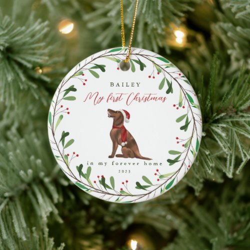 Dogs My First Christmas with Name Pointer Ceramic Ornament