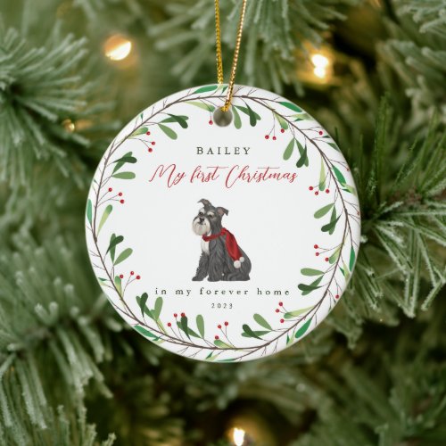 Dogs My First Christmas with Name Schnauzer Ceramic Ornament