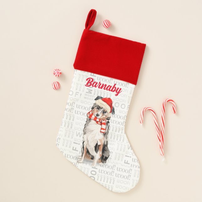 Dog's Name Australian Shepherd Christmas Stocking (Front)