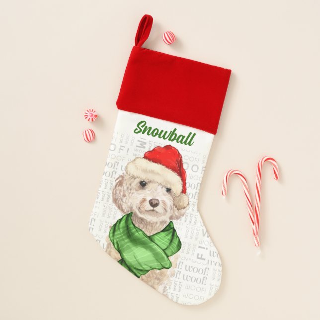 Dog's Name Champagne Cockapoo Christmas Stocking (Front)