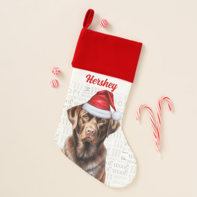 Dog's Name Chocolate Labrador Retriever Christmas Stocking (Front)