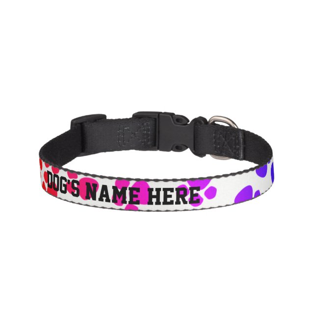 Dog's Name Cute Pink Colored Paw Prints Pet Collar (Front)