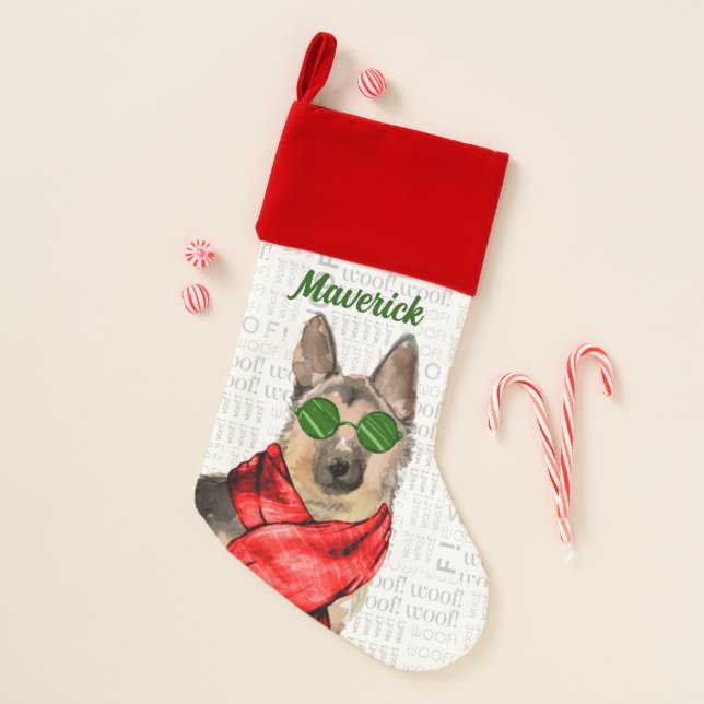 Dog's Name German Shepherd Christmas Stocking (Front)