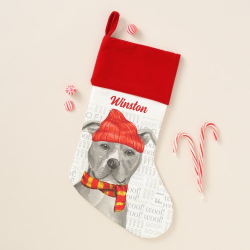 Dogs Name Grey Pitbull Staffordshire Holiday Christmas Stocking