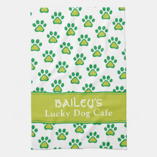 Dog's Name Lucky Dog Cafe Custom St. Patricks Day  Kitchen Towel