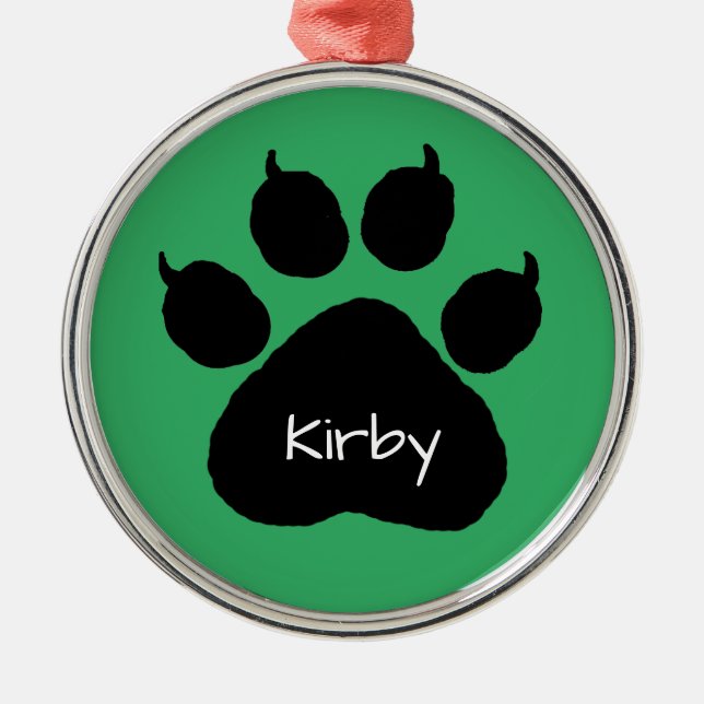 Dog's Name Personalized Paw Print Christmas  Metal Ornament (Front)