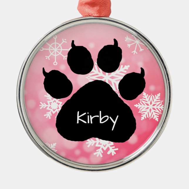 Dog's Name Personalized Paw Print Christmas    Metal Ornament (Front)