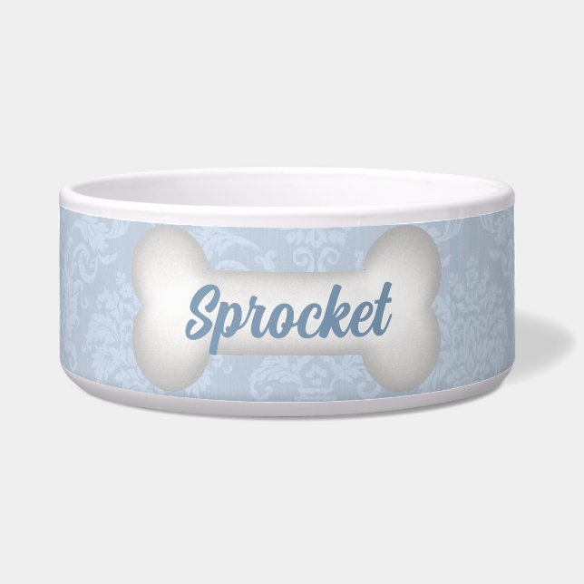 Dog's Name with Blue and a Dog Bone Bowl (Front)
