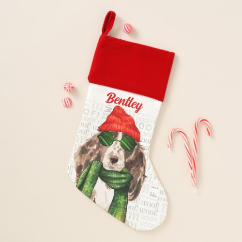 Dogs Name with Cocker Spaniel Holiday Christmas Stocking
