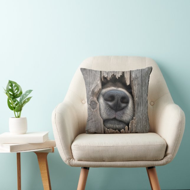 Dog's Nose In Wooden Fence Hole Throw Pillow (Chair)