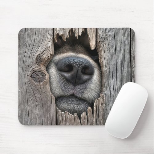 Dogs Nose In Wooden Fence Mouse Pad