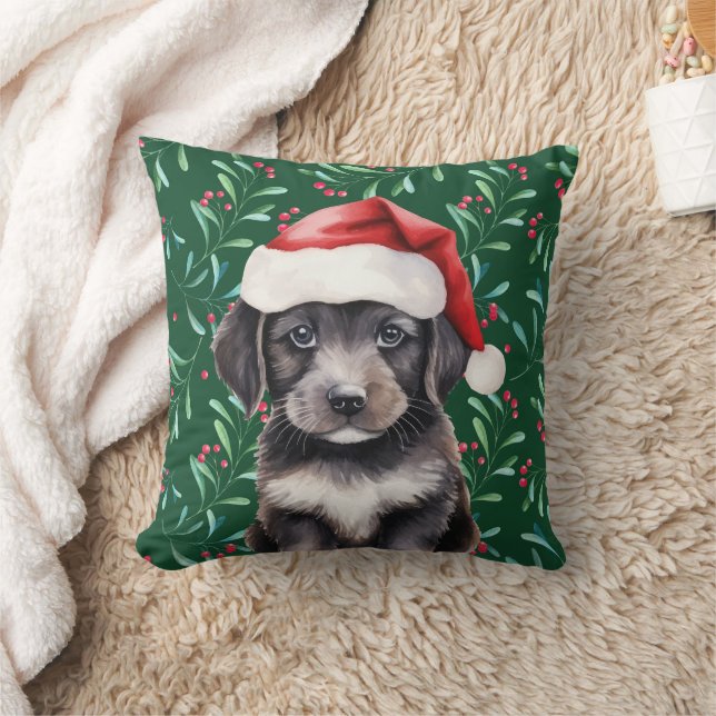 'Dogs of Christmas' cute green dog lover  Throw Pillow (Blanket)