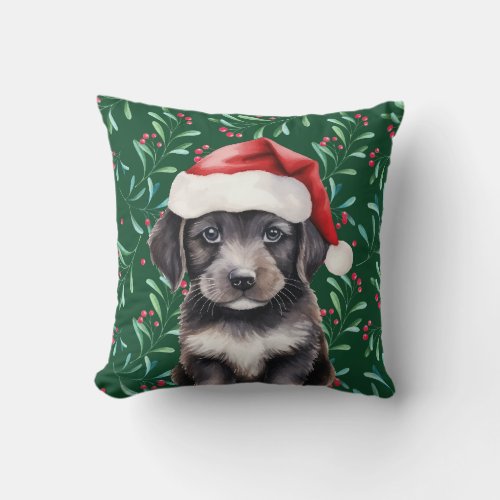 Dogs of Christmas cute green dog lover  Throw Pillow