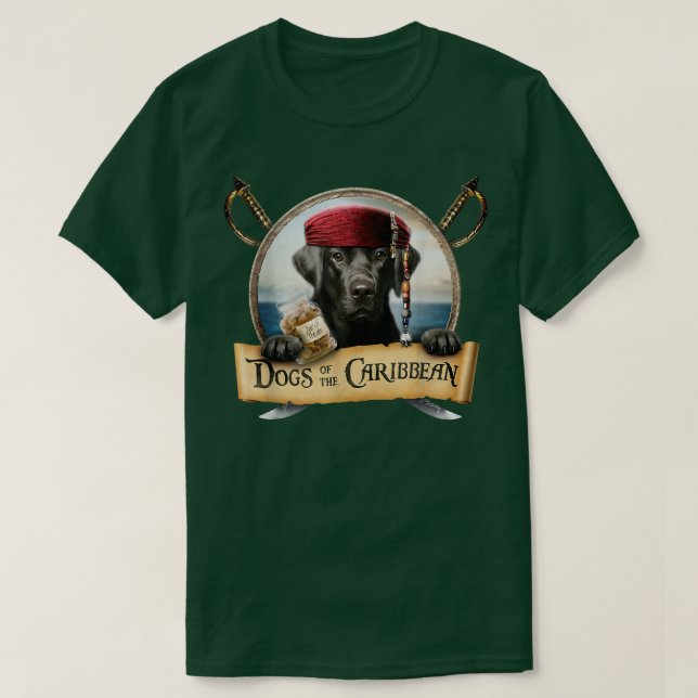 Dogs Of The Caribbean - Cute Black Labrador Pirate T-Shirt (Design Front)