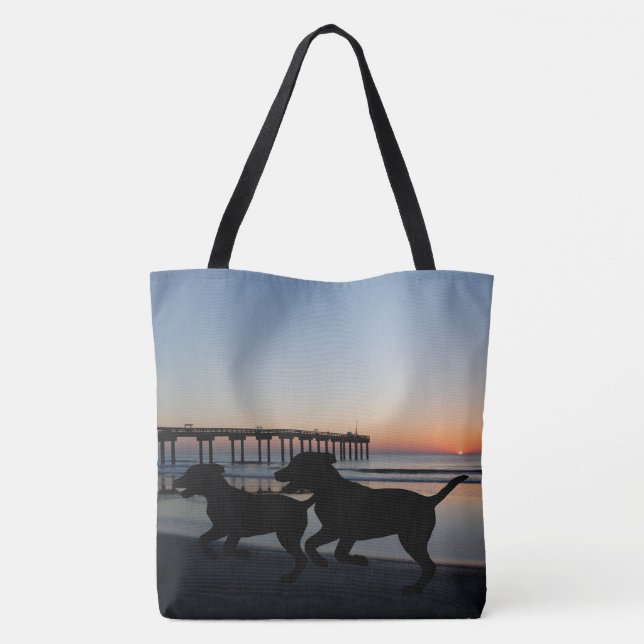 Dogs on Beach  Gift Bag Tote or Reusable Grocery (Back)