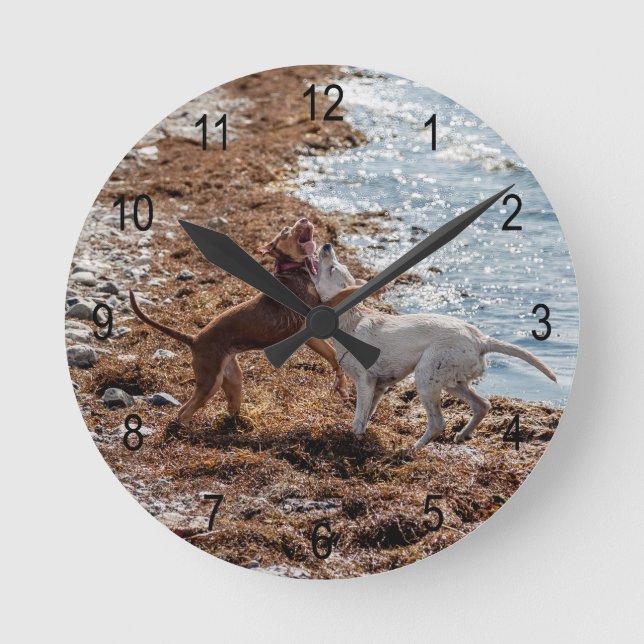 Dogs on beach round clock (Front)
