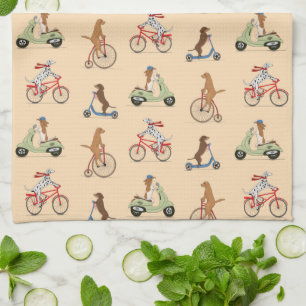 Dogs on Bikes and Scooters - Cream Kitchen Towel
