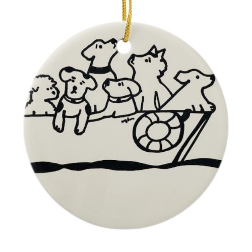 "Dogs on Boat" Ornament by Willowcatdesigns