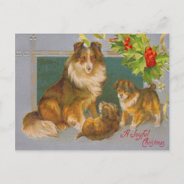 Dogs On Christmas Holiday Postcard (Front)